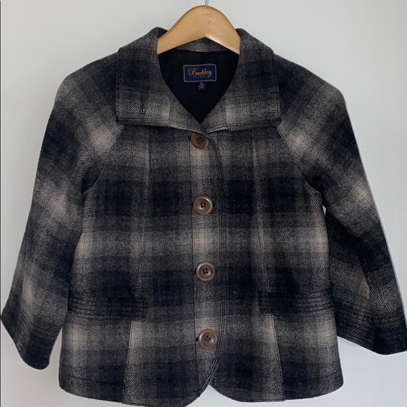 BUCKLEY TAILORS 3/4 SLEEVE CROP PLAID WOOL JACKET - Picture 1 of 4